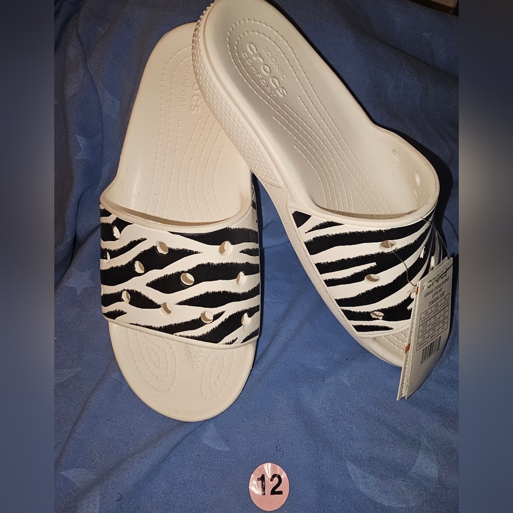 CROCS Classic Zebra Print Slides W12/M10 NWT